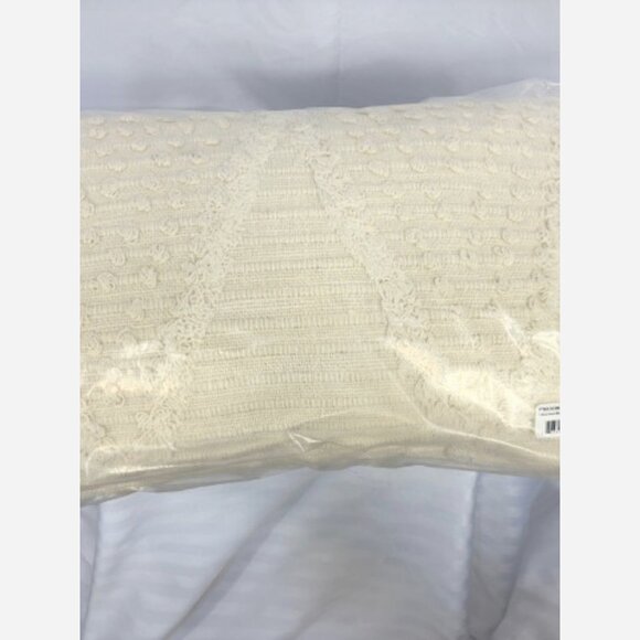 Lumbar Hand Woven Pillow – Cream Cotton with Fringe & Diamond Motifs, 22x14 - Picture 7 of 7